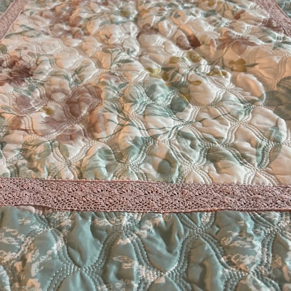 Floral Quilted Bedspread Set 3pc‎ Sage Green Rose Cottagecore Farmhouse Queen